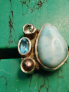 NWT-STERLING  LARIMAR TEARDROP STERLING RING,;(+3)ACCENT STONES. SIZE 7.